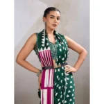 Women's Satin Crepe Printed Saree With Unstitched Blouse 5.5Mtr (Bottle Green) - Image 3