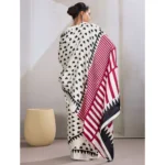 Women's Satin Crepe Printed Saree With Unstitched Blouse 5.5Mtr (White) - Image 4