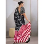Women's Satin Crepe Printed Saree With Unstitched Blouse 5.5Mtr (Black) - Image 4