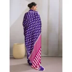 Women's Satin Crepe Printed Saree With Unstitched Blouse 5.5Mtr (Navy Blue) - Image 4