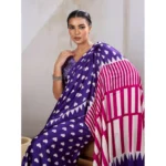 Women's Satin Crepe Printed Saree With Unstitched Blouse 5.5Mtr (Navy Blue) - Image 3