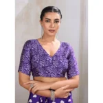 Women's Satin Crepe Printed Saree With Unstitched Blouse 5.5Mtr (Navy Blue) - Image 2