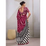 Women's Satin Crepe Printed Saree With Unstitched Blouse 5.5Mtr (Maroon) - Image 4