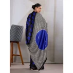 Women's Satin Crepe Printed Saree With Unstitched Blouse 5.5Mtr (Blue) - Image 4