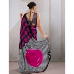 Women's Satin Crepe Printed Saree With Unstitched Blouse 5.5Mtr (Pink) - Image 4