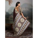 Women's Satin Crepe Printed Saree With Unstitched Blouse 5.5Mtr (Brown) - Image 4