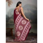 Women's Satin Crepe Printed Saree With Unstitched Blouse 5.5Mtr (Maroon) - Image 4