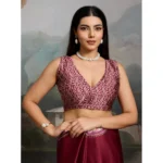 Women's Satin Crepe Printed Saree With Unstitched Blouse 5.5Mtr (Maroon) - Image 2
