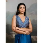 Women's Satin Crepe Printed Saree With Unstitched Blouse 5.5Mtr (Blue) - Image 2
