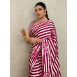 Women's Satin Crepe Printed Saree With Unstitched Blouse 5.5Mtr (Maroon) - Image 3