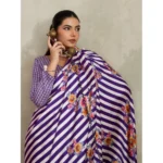 Women's Satin Crepe Printed Saree With Unstitched Blouse 5.5Mtr (Purple) - Image 3