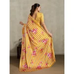 Women's Satin Crepe Printed Saree With Unstitched Blouse 5.5Mtr (Mustard) - Image 4