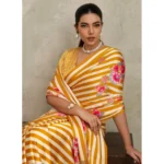 Women's Satin Crepe Printed Saree With Unstitched Blouse 5.5Mtr (Mustard) - Image 3