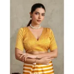 Women's Satin Crepe Printed Saree With Unstitched Blouse 5.5Mtr (Mustard) - Image 2