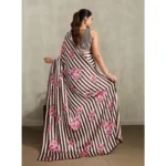 Women's Satin Crepe Printed Saree With Unstitched Blouse 5.5Mtr (Brown) - Image 4