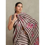 Women's Satin Crepe Printed Saree With Unstitched Blouse 5.5Mtr (Brown) - Image 3