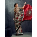 Women's Satin Crepe Printed Saree With Unstitched Blouse 5.5Mtr (Grey) - Image 4