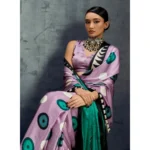 Women's Satin Crepe Printed Saree With Unstitched Blouse 5.5Mtr (Multicolor) - Image 3