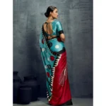 Women's Satin Crepe Printed Saree With Unstitched Blouse 5.5Mtr (Sky Blue) - Image 4