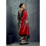 Women's Satin Crepe Printed Saree With Unstitched Blouse 5.5Mtr (Multicolor) - Image 4