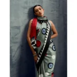 Women's Satin Crepe Printed Saree With Unstitched Blouse 5.5Mtr (Multicolor) - Image 3