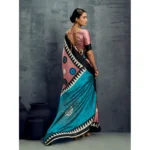 Women's Satin Crepe Printed Saree With Unstitched Blouse 5.5Mtr (Multicolor) - Image 4