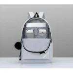 Unisex PU Leather Solid Medium Zipper Backpack (Grey) - Image 3