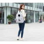 Unisex PU Leather Solid Medium Zipper Backpack (Grey) - Image 2