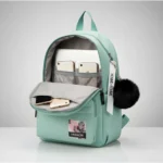 Unisex PU Leather Solid Medium Zipper Backpack (Green) - Image 3
