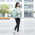 Unisex PU Leather Solid Medium Zipper Backpack (Green) - Image 2