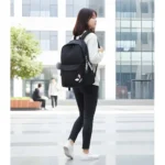 Unisex PU Leather Solid Medium Zipper Backpack (Black) - Image 2