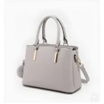 Women's PU Leather Solid Shoulder Zipper Handbag (Grey) - Image 5