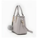 Women's PU Leather Solid Shoulder Zipper Handbag (Grey) - Image 4