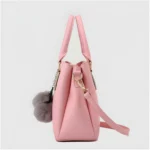 Women's PU Leather Solid Shoulder Zipper Handbag (Pink) - Image 4