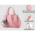 Women's PU Leather Solid Shoulder Zipper Handbag (Pink) - Image 3