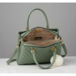 Women's PU Leather Solid Shoulder Zipper Handbag (Green) - Image 4