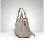 Women's PU Leather Solid Shoulder Zipper Handbag (Grey) - Image 5