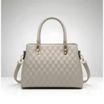 Women's PU Leather Solid Shoulder Zipper Handbag (Grey) - Image 4
