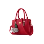 Women's PU Leather Solid Shoulder Zipper Handbag (Red)