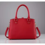 Women's PU Leather Solid Shoulder Zipper Handbag (Red) - Image 5