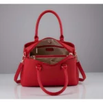 Women's PU Leather Solid Shoulder Zipper Handbag (Red) - Image 4