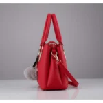 Women's PU Leather Solid Shoulder Zipper Handbag (Red) - Image 3