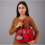 Women's PU Leather Solid Shoulder Zipper Handbag (Red) - Image 2
