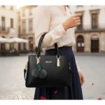 Women's PU Leather Solid Shoulder Zipper Handbag (Black) - Image 2