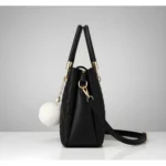 Women's PU Leather Solid Shoulder Zipper Handbag (Black) - Image 4