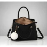 Women's PU Leather Solid Shoulder Zipper Handbag (Black) - Image 3