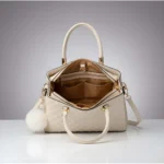 Women's PU Leather Solid Shoulder Zipper Handbag (Cream) - Image 5