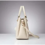 Women's PU Leather Solid Shoulder Zipper Handbag (Cream) - Image 4
