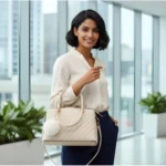 Women's PU Leather Solid Shoulder Zipper Handbag (Cream) - Image 2