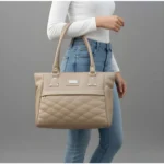Women's PU Leather Solid Shoulder Zipper Handbag (Beige) - Image 2
